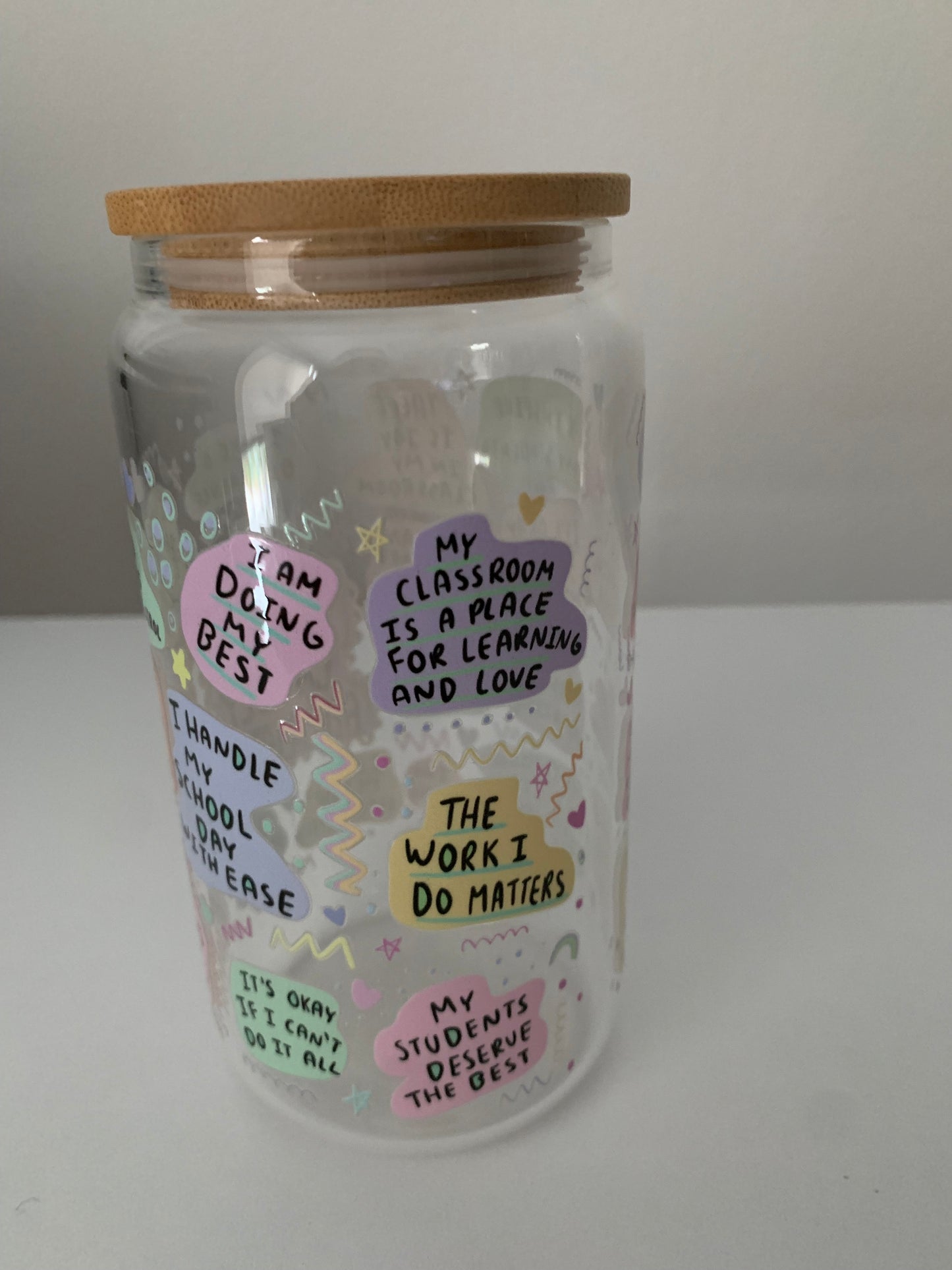 Teacher Daily Affirmations 16 oz Glass Cup