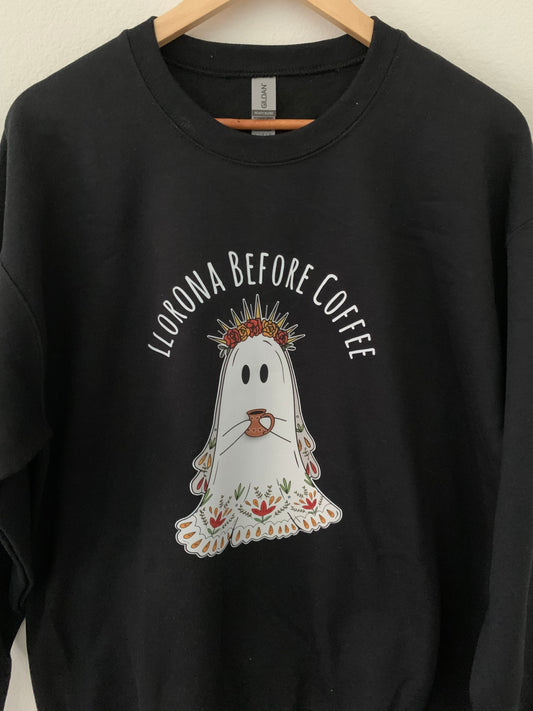 Llorona Before Coffee Crewneck Sweater