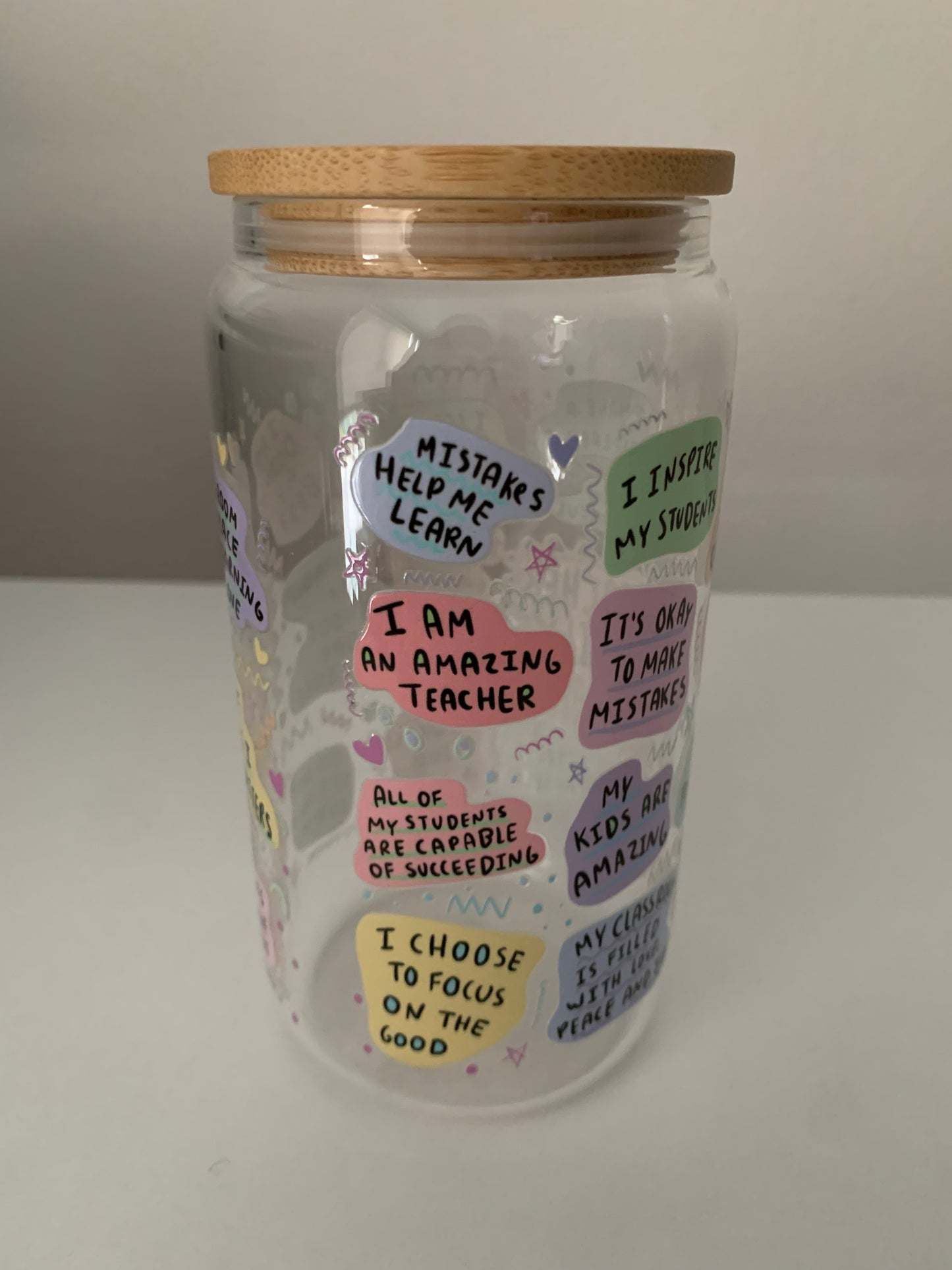 Teacher Daily Affirmations 16 oz Glass Cup